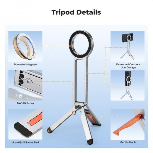 Distributor Lensa dan Aksesoris Fotografi Digital Pratama Retailindo K&F Concept Magnetic Phone Tripod Stand (Silver)