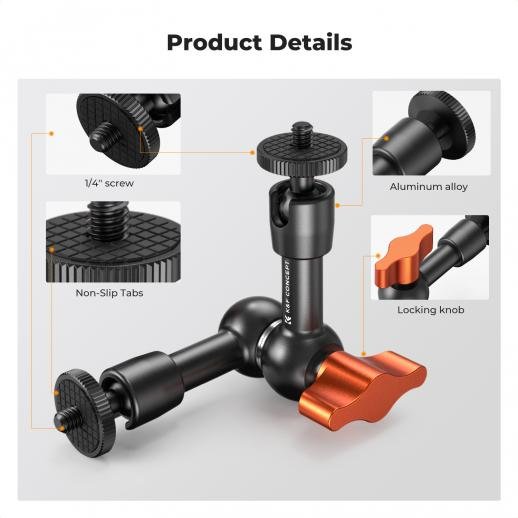 6 Magic Arm Kit 1/4 Screw 360° Ballhead Articulating Mini Arm Mount for Monitor, LED Light, Webcam