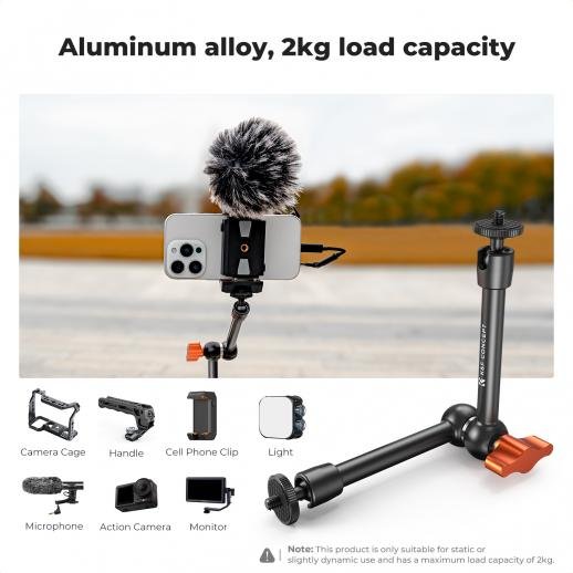 K&F Concept 9.8" Magic Arm Camera Mount with Dual 360° Ball Heads & 1/4" Screw for DSLR, Monitor, LED Light, Flash, Microphone & Camera Cage