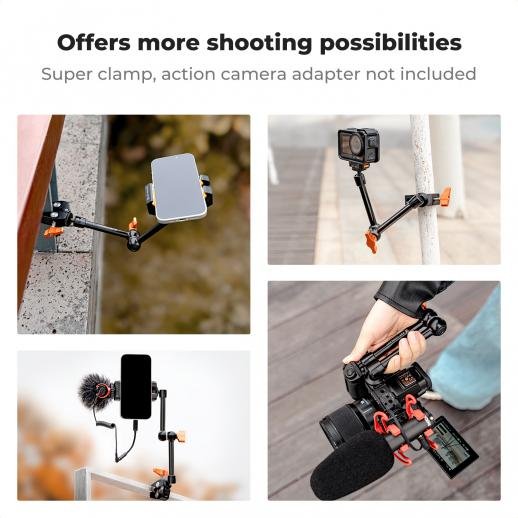 K&F Concept 9.8" Magic Arm Camera Mount with Dual 360° Ball Heads & 1/4" Screw for DSLR, Monitor, LED Light, Flash, Microphone & Camera Cage