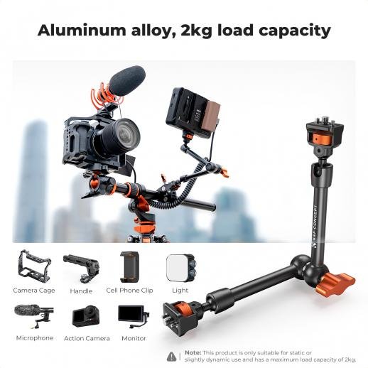 K&F Concept 11" Magic Arm Camera Mount with Dual 360° Ball Heads | 1/4" Screw Articulating Friction Arm for Camera Monitor, LED Light & Camera Rig