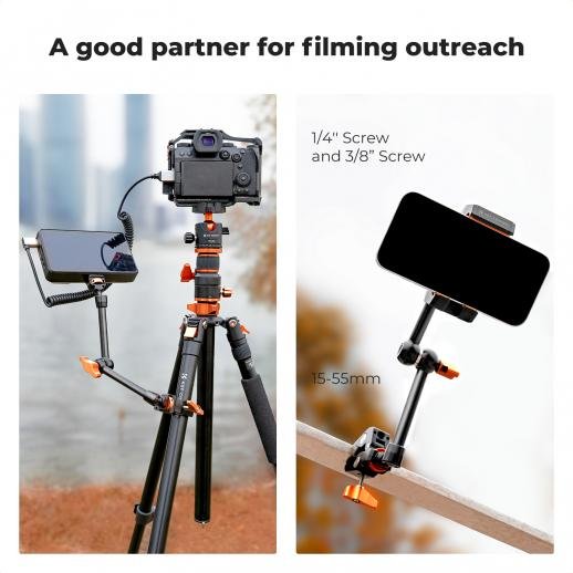 K&F Concept 11" Magic Arm Camera Mount with Dual 360° Ball Heads | 1/4" Screw Articulating Friction Arm for Camera Monitor, LED Light & Camera Rig