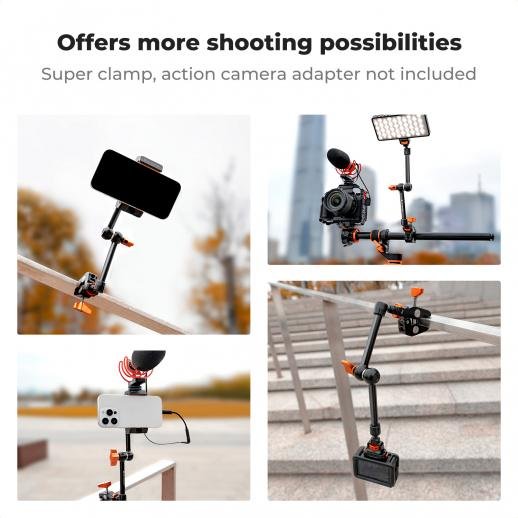 K&F Concept 11" Magic Arm Camera Mount with Dual 360° Ball Heads | 1/4" Screw Articulating Friction Arm for Camera Monitor, LED Light & Camera Rig