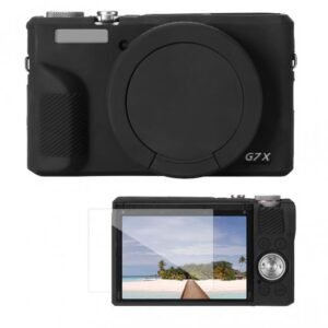 K&F Concept Canon G7X III Silicone Protective Case with Screen Protector Set - Anti-Scratch Shockproof Soft Skin Black