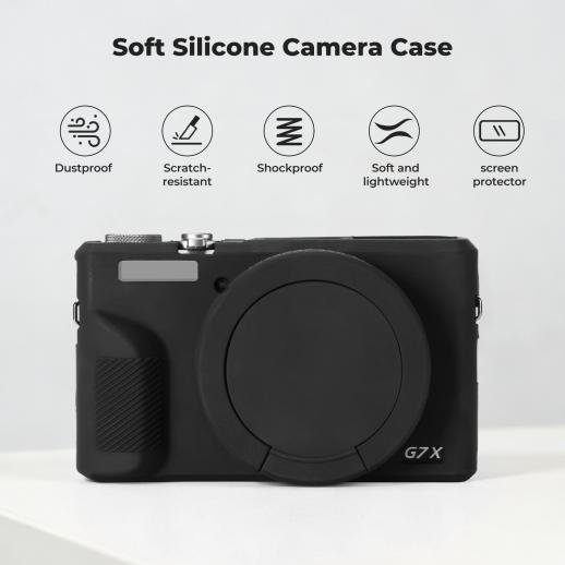 K&F Concept Canon G7X III Silicone Protective Case with Screen Protector Set - Anti-Scratch Shockproof Soft Skin Black