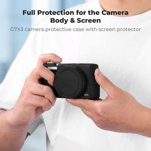 K&F Concept Canon G7X III Silicone Protective Case with Screen Protector Set - Anti-Scratch Shockproof Soft Skin Black