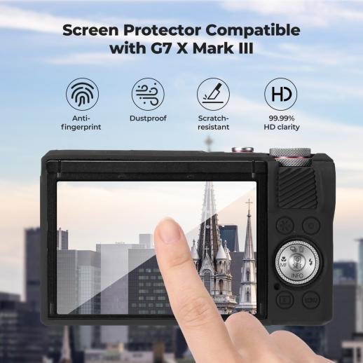 K&F Concept Canon G7X III Silicone Protective Case with Screen Protector Set - Anti-Scratch Shockproof Soft Skin Black