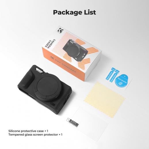 K&F Concept Canon G7X III Silicone Protective Case with Screen Protector Set - Anti-Scratch Shockproof Soft Skin Black