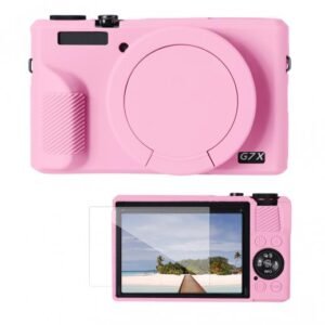 K&F Concept Canon G7X III Silicone Protective Case with Screen Protector Set - Anti-Scratch Shockproof Soft Skin Pink