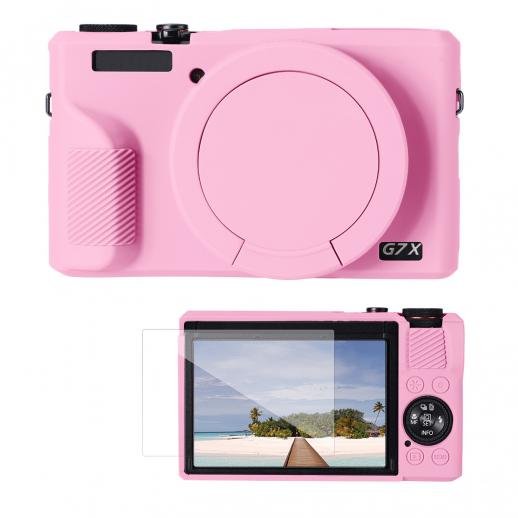 Distributor Lensa dan Aksesoris Fotografi Digital Pratama Retailindo K&F Concept Canon G7X III Silicone Protective Case with Screen Protector Set - Anti-Scratch Shockproof Soft Skin Pink
