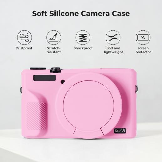 Distributor Lensa dan Aksesoris Fotografi Digital Pratama Retailindo K&F Concept Canon G7X III Silicone Protective Case with Screen Protector Set - Anti-Scratch Shockproof Soft Skin Pink