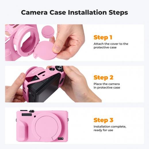 Distributor Lensa dan Aksesoris Fotografi Digital Pratama Retailindo K&F Concept Canon G7X III Silicone Protective Case with Screen Protector Set - Anti-Scratch Shockproof Soft Skin Pink