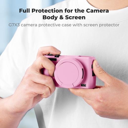 Distributor Lensa dan Aksesoris Fotografi Digital Pratama Retailindo K&F Concept Canon G7X III Silicone Protective Case with Screen Protector Set - Anti-Scratch Shockproof Soft Skin Pink
