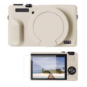 K&F Concept Canon G7X III Silicone Protective Case with Screen Protector Set - Anti-Scratch Shockproof Soft Skin Beige