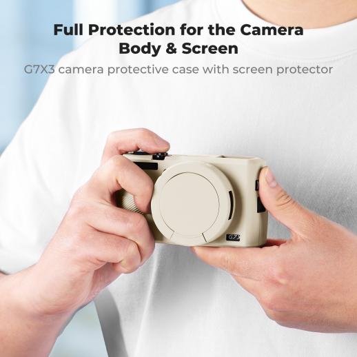 K&F Concept Canon G7X III Silicone Protective Case with Screen Protector Set - Anti-Scratch Shockproof Soft Skin Beige