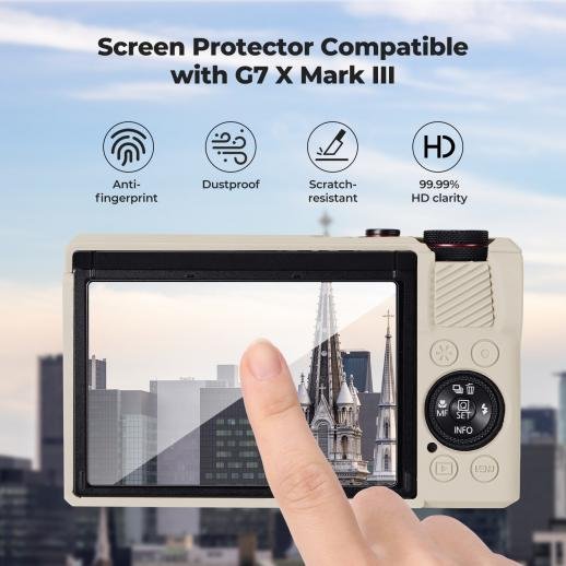 K&F Concept Canon G7X III Silicone Protective Case with Screen Protector Set - Anti-Scratch Shockproof Soft Skin Beige