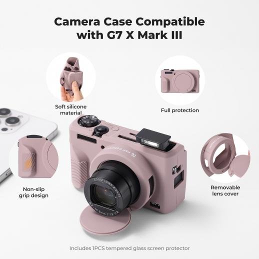 Distributor Lensa dan Aksesoris Fotografi Digital Pratama Retailindo K&F Concept Canon G7X III Silicone Protective Case with Screen Protector Set Anti-Scratch Shockproof Soft Skin Purple